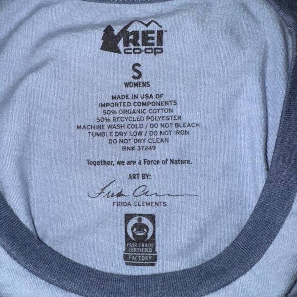 REI Co-op Floral Female Symbol Small Top Blue Raglan T-Shirt Feminist Tee Logo - Picture 4 of 6